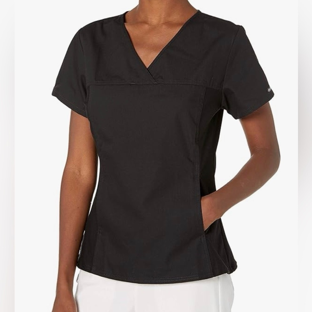 NEW Cherokee Flexibles V-Neck Scrub Top w/ Knit Panels, Black, Size L - Picture 3 of 8